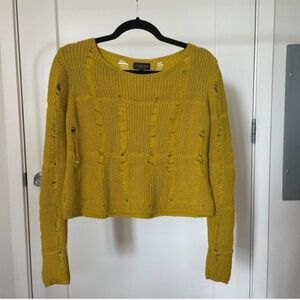 Topshop Mustard Yellow Cable Knit Cropped Sweater